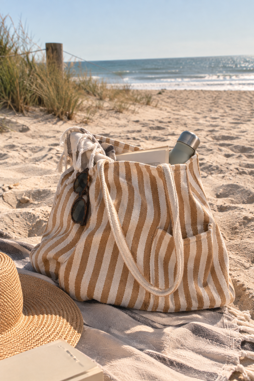 Bolso Beach - Rayas Tostado & Blanco | 20% OFF