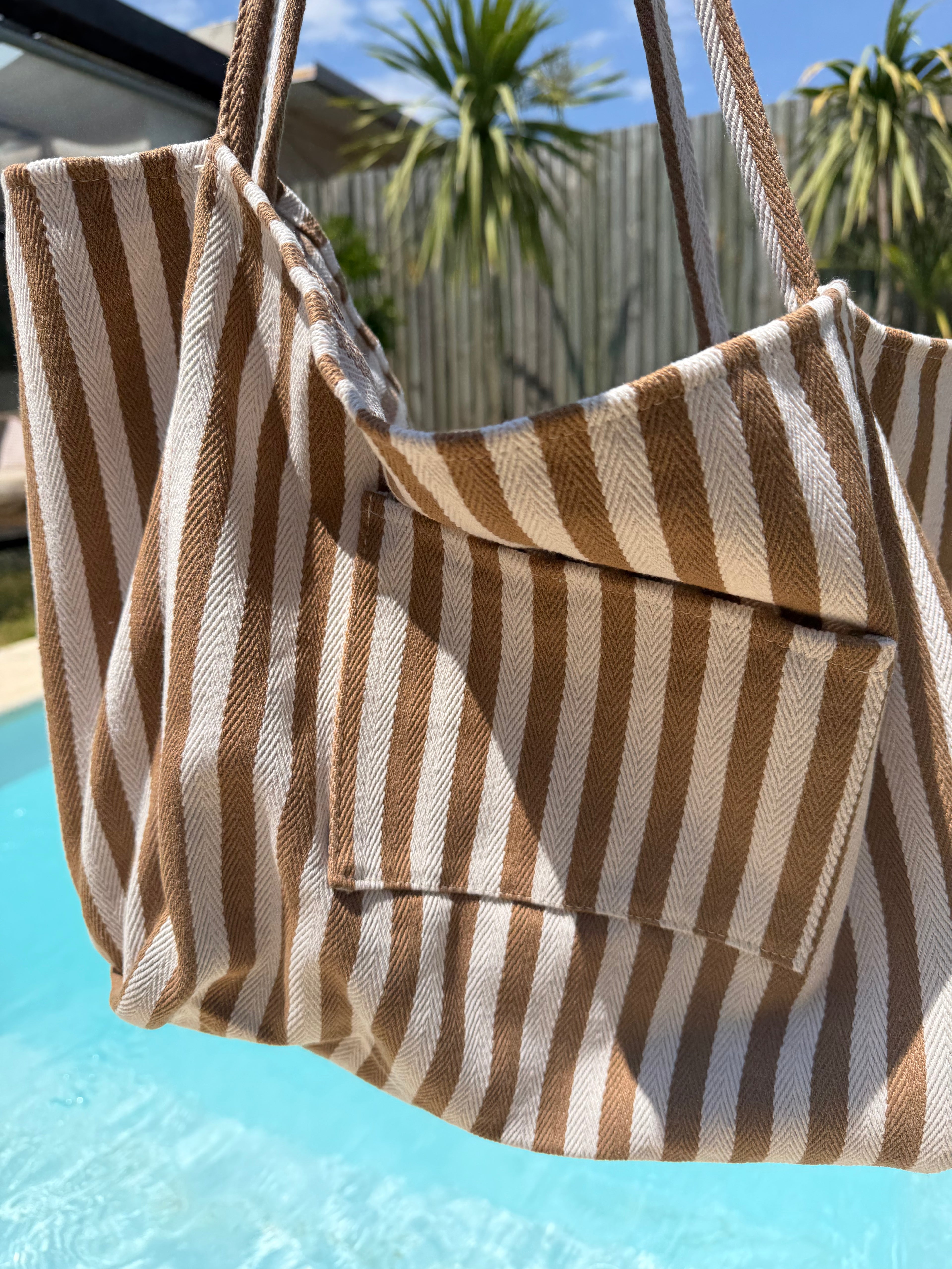 Bolso Beach - Rayas Tostado & Blanco | 20% OFF